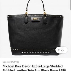 Michael Kors Black Pebbled Leather Tote with Gold Studs